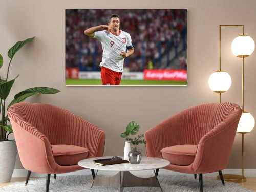 Poznan, Poland. 8th June, 2018. International Football friendly match: Poland v Chile 2:2. Robert Lewandowski joy after scoring goal.