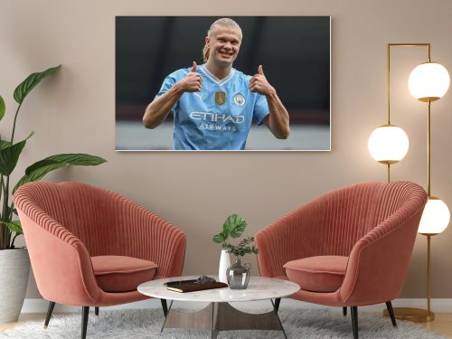 Erling Haaland  of Manchester City celebrates his goal to make it 1-0 during the Premier League match Manchester City vs Wolverhampton Wanderers at Etihad Stadium, Manchester, United Kingdom, 4th May 2024