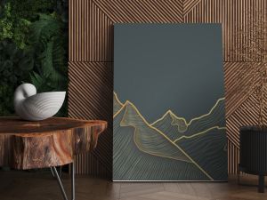 Mountain line art background, luxury gold wallpaper design for cover, invitation background, packaging design, wall art and print. Vector illustration.