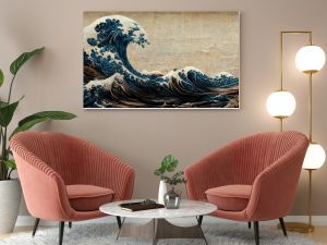 Great wave in ocean as Japanese style illustration wallpaper