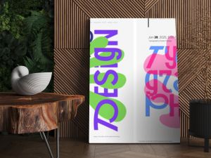 Bold and abstract poster set showcasing creative typography and vibrant shapes. Features overlapping text, minimalist vector graphics, and modern color schemes for 2025 events.