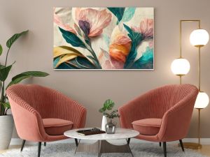 Flowers in the style of watercolor art. Luxurious floral elements, botanical background or wallpaper design, prints and invitations, postcards. Beautiful delicate flowers 3D illustration