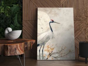 Elegant crane illustrations in Japanese style, subtle background patterns, artful and engaging designs , high resolution DSLR, 8K, high detailed, super detailed , ultra HD, 8K resolution , up32K HD