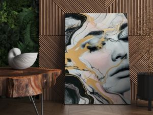 Ethereal Female Portrait with Marble and Gold Veins A captivating blend of luxurious marble textures intertwined with delicate gold accents, forming an abstract female visage.