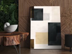 Abstract Geometric Composition in Black, White, and Brown