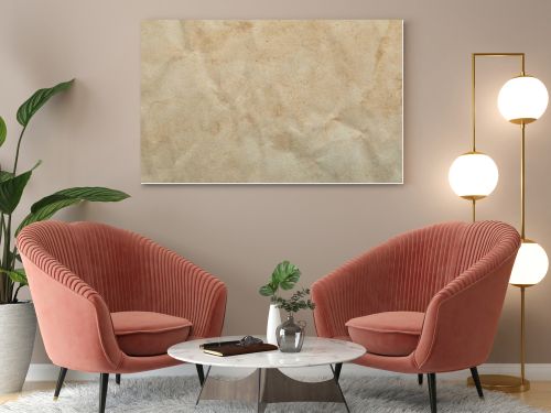 top view of crumpled vintage beige paper texture with copy space