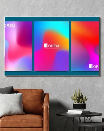 Vector design template in trendy vibrant gradient colors with abstract fluid shapes, paint splashes, ink drops. Futuristic posters, banners, brochure, flyer and cover designs. Abstract fluid 3d shapes
