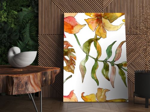 Exotic tropical hawaiian summer. Watercolor background illustration set. Seamless background pattern.