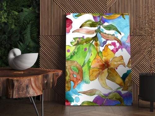 Exotic tropical hawaiian summer. Watercolor background illustration set. Seamless background pattern.