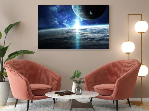 Universe scene with planets, stars and galaxies in outer space showing the beauty of space exploration. Elements furnished by NASA