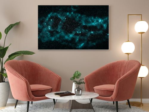 Galaxy, turquoise star nebula, space background