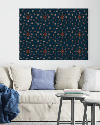 seamless pattern with coffee beans and anise stars isolated on dark blue background 