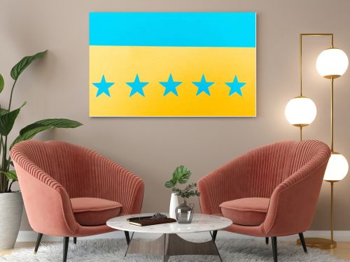 top view of blue stars on yellow and blue background 