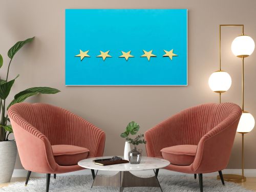 yellow stars isolated on blue with copy space