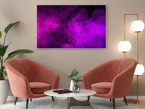 pink and purple smoke on black background as universe with stars 