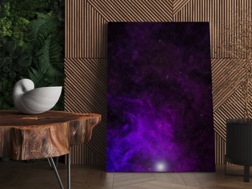 beautiful universe background with violet smoke, stars and glowing light