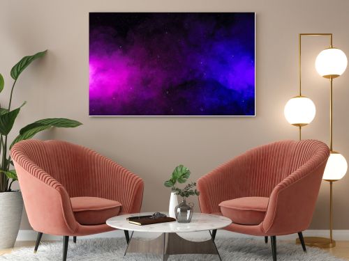 abstract pink and purple smoke on black background as space with stars 