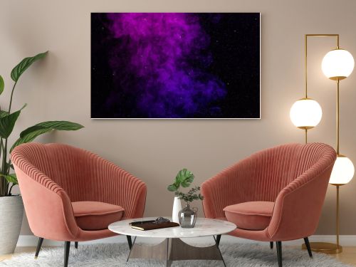 black background with purple, pink smoke and stars 