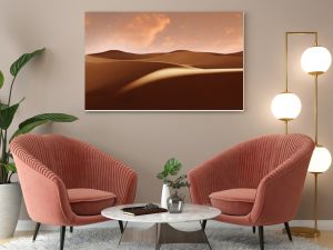 Panorama of sand dunes Sahara Desert at sunset. Endless dunes of yellow sand. Desert landscape Waves sand nature