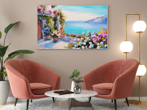 Oil painting - house near sea