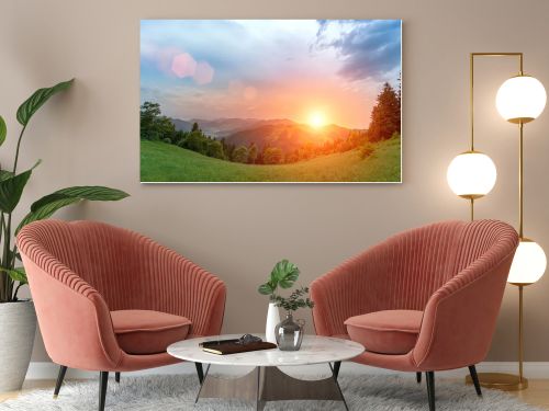 Beautiful sunny day is in mountain landscape. Carpathian, Ukraine.