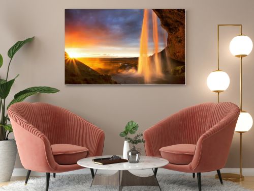 Seljalandfoss Waterfall at Sunset, Iceland