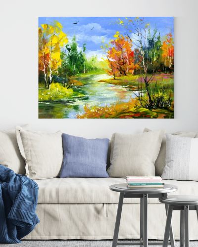 Autumn landscape with the wood river