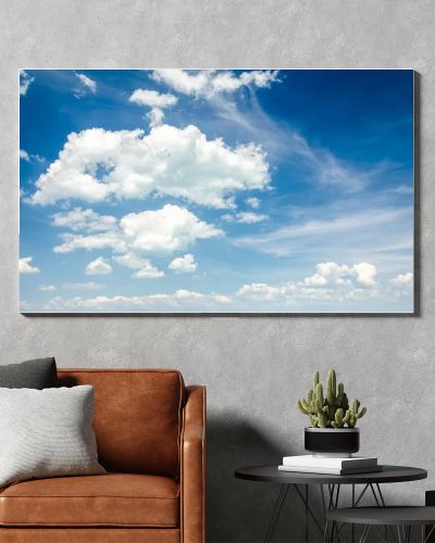 white fluffy clouds on summer sky background 