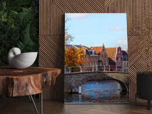 Classic view of channels of Bruges. Belgium.