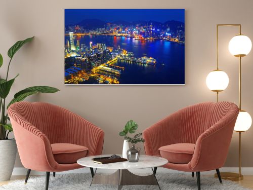 Aerial view of Hong Kong harbor