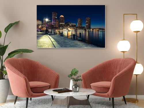 Boston skyline by night - Massachusetts - USA