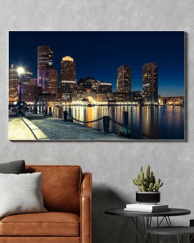 Panoramic view of Boston skyline by night - Massachusetts - USA