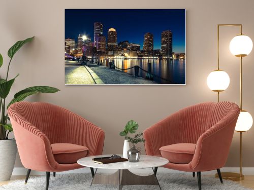 Boston skyline by night - Massachusetts - USA
