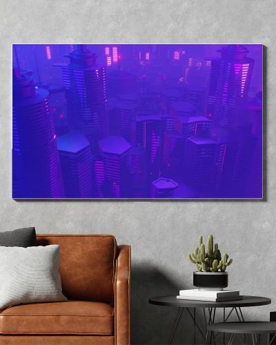 3d render of Cyber night mega city landscape scene. Light glowing and reflection on dark tech scene. Night life. Technology network for 5g. Beyond futuristic of Sci-Fi Capital city and building scene.