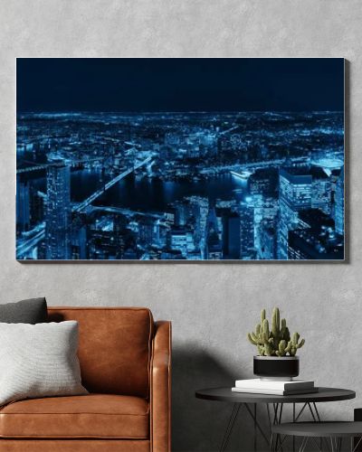 Rooftop night panorama view of New York City downtown with urban skyscrapers