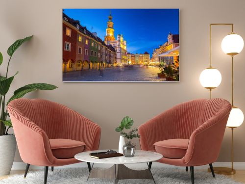 Architecture of the Main Square in Poznan at night, Poland.