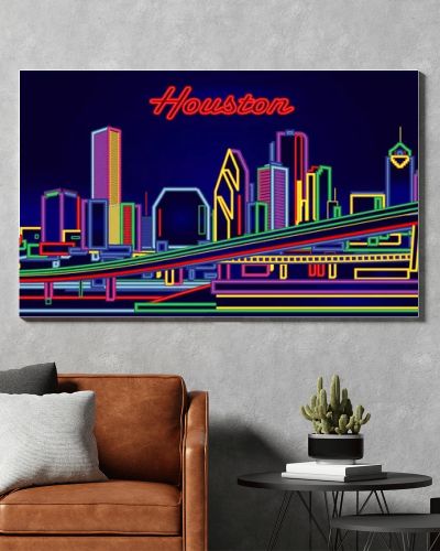 Houston Texas Neon Signs night skyline