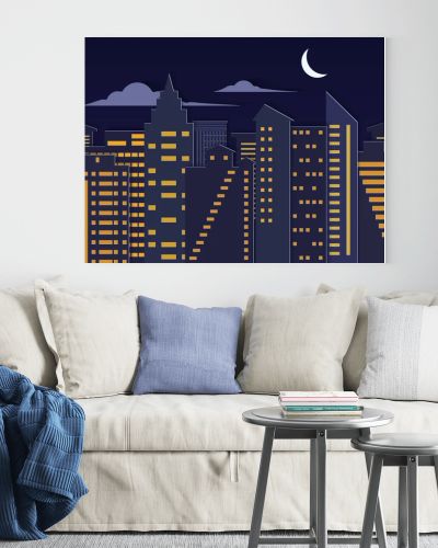Landscape paper cuted art style night urban city with moon