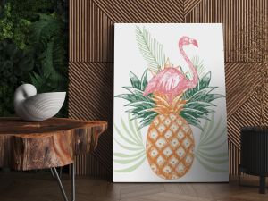 flamingo on pineapple tropical print