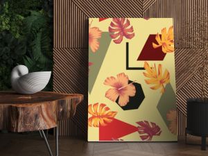 Abstract composition tropical flowers leaves geometric figures