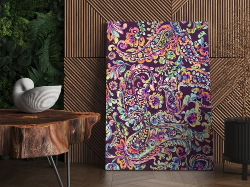 Seamless hand painted watercolour Multicolour Abstract paisley pattern