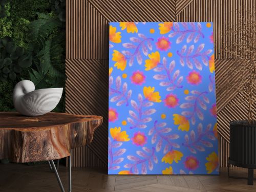 Seamless pattern with floral ornament. Background with watercolor flowers. Raster illustration for design and printing on fabric or paper.