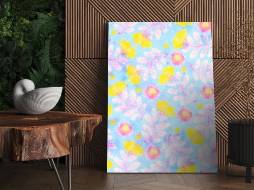 Seamless pattern with floral ornament. Background with watercolor flowers. Raster illustration for design and printing on fabric or paper.