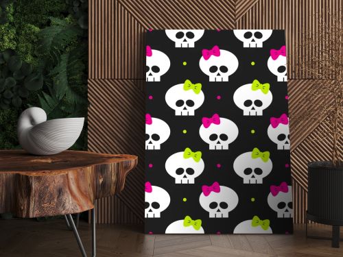 seamless pattern with funny halloween skulls over black