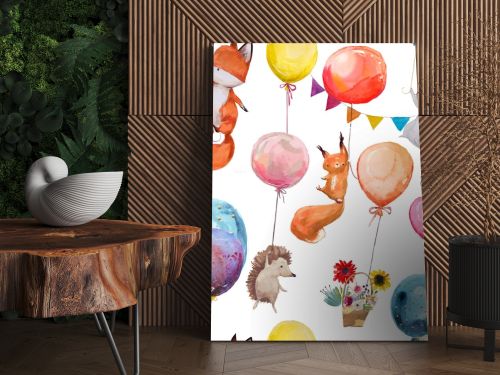 seamless pattern with animals with balloons