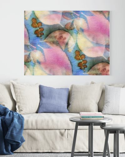 Seamless Botanical print with leaf prints on natural silk. Hand-drawn illustration.