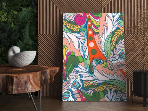 Seamless background patterns with abstract waves and leaves