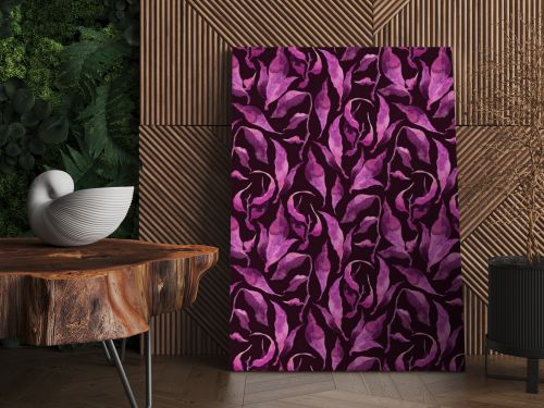 Hand painted watercolor violet leaves seamless floral pattern background. twig and leaves seamless watercolor leaf pattern for fabric, wallpapers, gift wrapping paper, scrapbooking.