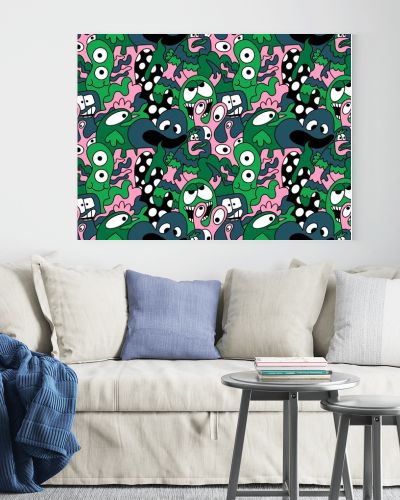 Cartoon doodle monsters seamless aliens and animals pattern for wrapping paper and fabrics and kids clothes print and linens and packaging. High quality illustration