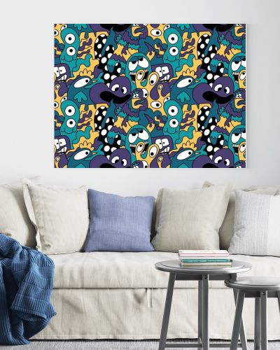 Cartoon doodle monsters seamless aliens and animals pattern for wrapping paper and fabrics and kids clothes print and linens and packaging. High quality illustration